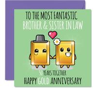 Cute Gold Anniversary Card for Brother & Sister In Law - 50 Years Together - Happy 50th Wedding Anniversary Cards for Sister In Law Brother, 145mm Greeting Cards Anniversaries