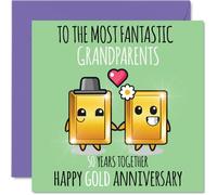 Cute Gold Anniversary Card for Grandparents - 50 Years Together - Happy 50th Wedding Anniversary Cards for Nanny Grandad Grandma, 145mm Greeting Cards Anniversaries