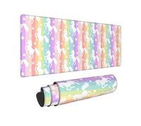 Cute Gold Unicorn Rainbow Pink Blue Yellow Mouse Pad XL Extended Desk Mat, Non Slip Rubber Base Stitched Edge Gaming Pc Desktop Large Mice Pad,31.5¡Á11.8 Inch