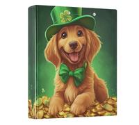 Cute Golden Dog St Patrick Green 1.5 Inch Binders 3 Ring Decorative Cute Three Ring Binder with 3 Interior Pockets D Ring Binders for School Supplies, 1 Pack