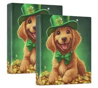 Cute Golden Dog St Patrick Green 1 and A Half Inch Binders 3 Ring Round Ring Binder Holds 200 Sheets Basic Binder Notebook for School Supplies, 2 Pack