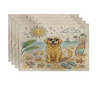 Cute Golden Retriever Dog Placemats Set of 4, 12''x18'', Coastal Beach Shells 4Pcs Washable Table Mats for Home Dinning, Pet Holiday Party Kitchen Decoration