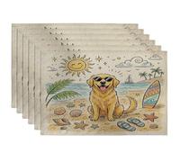 Cute Golden Retriever Dog Placemats Set of 6, 12''x18'', Coastal Beach Shells 6Pcs Washable Table Mats for Home Dinning, Pet Holiday Party Kitchen Decoration