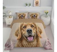 Cute Golden Retriever Double Duvet, Reversible Coverless Simple Plants Duvet Washable, Light Purple Bed Quilt For All Seasons - Lightweight Soft Comforter Bedding With Pillowcases