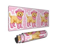 Cute Golden Retriever Large Gaming Mouse Pad, Peach Cowboy Dog Design with Stars, Rubber Non-Slip Washable Mousepad for Home and Office Computer, Laptop 16x36 Inch