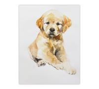Cute Golden Retriever Puppy Dog Lover Watercolour Wall Art Print Artery8 Beige W24 inch x H32 inch