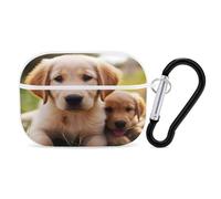 Cute Golden Retriever Puppy Earbuds Organizer Shockproof Protective Airpods Pro Cover with Carabiner Clip Anti Fall Carrying Earphone Case Cover for Airpods Pro 2nd Generation White