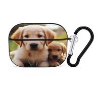 Cute Golden Retriever Puppy Earbuds Organizer Shockproof Protective Airpods Pro Cover with Carabiner Clip Anti Fall Carrying Earphone Case Cover for Airpods Pro 2nd Generation Black