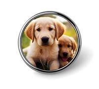 Cute Golden Retriever Puppy Round Badge Personalized Metal Lapel Pin Badges Fit Clothing Bags Hat Humorous Printed Brooch Badge Party Decorations Accessories for Men Women