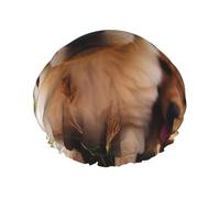 Cute Golden Retriever Puppy Shower Cap for Women Double Layers Thick Hair Caps Reusable Waterproof Bath Caps with Elastic Band Hair Hat Washable Shower Hat for Men Women Spa Salon