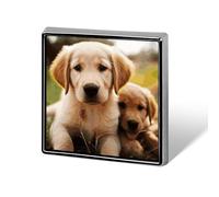 Cute Golden Retriever Puppy Square Lapel Pin for Men Women Personalized Lapel Badge Metal Brooch Printed Aluminum Alloy Memorial Pins for Backpack Clothing Decoration Business