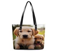 Cute Golden Retriever Puppy Tote Bag Large Soft Leather Purse with Zipper Lightweight Ladies Shoulder Handbag