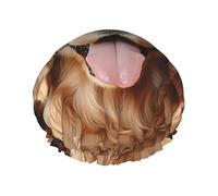 Cute Golden Retriever Shower Cap for Women Double Layers Thick Hair Caps Reusable Waterproof Bath Caps with Elastic Band Hair Hat Washable Shower Hat for Men Women Spa Salon