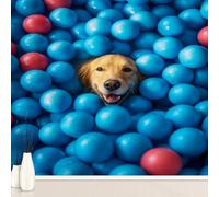Cute Golden Retriever Smile Large Mural Self Adhesive Wallpaper 256x350 cm, Funny Pets Animal Wallpaper, Play Ball Wall Stickers Vinyl for Living Room, Kitchen Wall Art