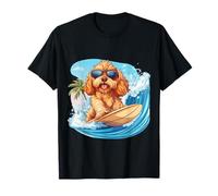 Cute Goldendoodle Dog Surfing Palm Trees Ocean Wave Cool Pup T-Shirt