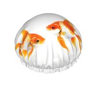 Cute Goldfish Print Large Size Waterproof Shower Cap For Women And Men Reusable Lightweight Soft Hat