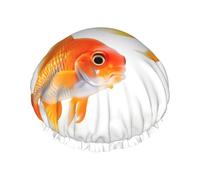 Cute Goldfish Print Large Waterproof Shower Cap for Men and Women Reusable Lightweight Soft