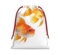 Cute Goldfishes Print Christmas Drawstring Gift Bags, Xmas Holiday Fabric Gift Wrapping Bag For Party, Size-L