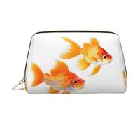 Cute Goldfishes Print Premium Leather Toiletry Travel Pouch with Waterproof Portable Pouch Open Flat Makeup Bag