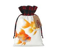 Cute Goldfishes Print Xmas Drawstring Gift Bag Festive Christmas Reusable Wrapping Bags Needs