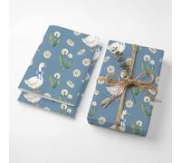 Cute Goose Blue Bow Tie Birthday Wrapping Paper Folded Sheets, 120GSM Thick Kraft Wrapping Paper for Women, Rustic Daisy Dandelion Print for Baby Shower Present Packaging, Two Pack