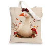 Cute Goose Canvas Tote Bags, Fanciful Animal Design Reusable Shopping Bags, Lightweight Washable Eco-Friendly Canvas Bags f, Beige, 13x15 Inch