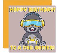 Cute Gorilla Birthday Card for Boys Girls - Pro Gamer - Happy Birthday Card for Son Nephew Granddaughter Daughter, 145mm Bday Greeting Cards