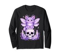 Cute Goth Cat Butterfly Kawaii Pastel Goth Aesthetic Long Sleeve T-Shirt