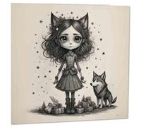 Cute Gothic Girl & Wolf Birthday Card 145 x 145mm