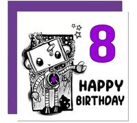 Cute Gothic Robot 8th Birthday Card for Women Gothic Robot - 8th Birthday Cards for 8 year old Daughter girl eight, eighth Granddaughter Sister Niece cousin friend