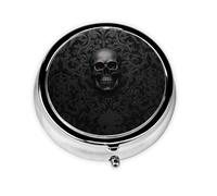 Cute Gothic Wallpaper Skull Portable Pill Box - Round Pill Organizer Dispense Case, 3 Compartment Medicine Pill Case for Travel, Small Pill Box for Purse & Pocket