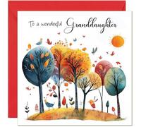 Cute Granddaughter Birthday Card Abstract Tree Design - Beautiful Colourful Woodland Animals Unique Birthday Greeting Cards for Granddaughter