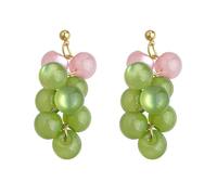 Cute Grape Dangle Drop Stud Earrings Glossy Green Pink Resin Fruit Beads Cluster Bunch Beaded Dangling Studs Short Earring Statement Cute Food Jewelry for Women Friends