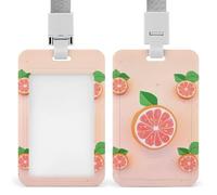 Cute Grapefruit Badge Holder with Lanyard - Waterproof Hard Plastic ID Card Holder Professional Name Tag Vertical ID Card Name Badge for Office Nurse Doctor Teacher