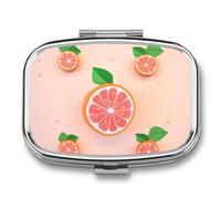 Cute Grapefruit Pill Box 2 Compartment - Small Metal Medicine Organizer Portable Pill Case for Purse Pocket Travel Vitamin Organizer for Men Women, BPA-Free