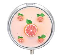 Cute Grapefruit Pill Organizer 3 Compartments, Round Small Pill Box for Purse & Pocket, Portable Daily Medicine Box to Hold Vitamins, Supplements, Pills, Fish Oil