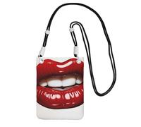 Cute Graphic Red Lips Cell Phone Purse For Women, Cell Phone Sleeve Pouch Case Wallet Bag With Black Shoulder Strap Travel Pouch