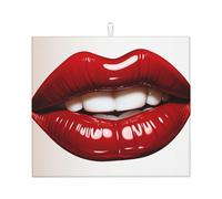 Cute Graphic Red Lips Dish Drying Mat For Kitchen Counter Absorbent Microfiber Large Drying Pad Reversible Washable Dish Mats For Home Kitchen Decor,Dining Room,Office 16"X18"