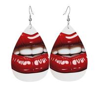 Cute Graphic Red Lips Earrings for Women Faux Leather Earring Teardrop Dangle Earrings Lightweight Jewelry Gift