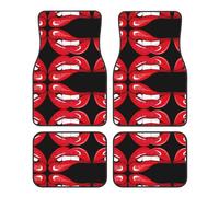 Cute Graphic Red Lips Full Print Design Car Foot Mat Four-Piece Set â€“ Universal Rubber Accessories for SUV, Sedan, Van, Truck