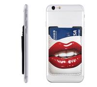 Cute Graphic Red Lips Leather Cell Phone Wallet, Stick On Phone Card Holder for Back of Phone Case - Adhesive Phone Pocket Credit Card ID Case Pouch Sleeve for Women Men