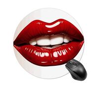 Cute Graphic Red Lips Mouse Pad Round Premium-Textured Waterproof Computer Mousepad, Stitched Edges Gaming Mouse Mat for Laptop, Home Office Decor Desk Accessories