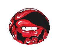 Cute Graphic Red Lips Print Shower Cap for Women & Men - Reusable, Double Layer, Breathable, Hair Bath Cap One Size