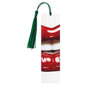 Cute Graphic Red Lips Wood Bookmark for Book Lovers Birthday Teachers Gift, Handmade Craft Book Marks Ornaments with Tassel Exquisite Reading Page Markers for Men Women