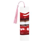 Cute Graphic Red Lips Wood Bookmark for Book Lovers Birthday Teachers Gift, Handmade Craft Book Marks Ornaments with Tassel Exquisite Reading Page Markers for Men Women
