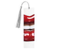 Cute Graphic Red Lips Wood Bookmark for Book Lovers Birthday Teachers Gift, Handmade Craft Book Marks Ornaments with Tassel Exquisite Reading Page Markers for Men Women