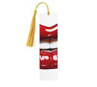 Cute Graphic Red Lips Wood Bookmark for Book Lovers Birthday Teachers Gift, Handmade Craft Book Marks Ornaments with Tassel Exquisite Reading Page Markers for Men Women