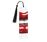 Cute Graphic Red Lips Wood Bookmark for Book Lovers Birthday Teachers Gift, Handmade Craft Book Marks Ornaments with Tassel Exquisite Reading Page Markers for Men Women