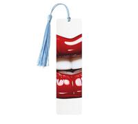 Cute Graphic Red Lips Wood Bookmark for Book Lovers Birthday Teachers Gift, Handmade Craft Book Marks Ornaments with Tassel Exquisite Reading Page Markers for Men Women