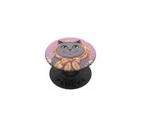 Cute Gray Cat Floral Babushka Bow Daisy Cottagecore Lavender PopSockets Adhesive PopGrip